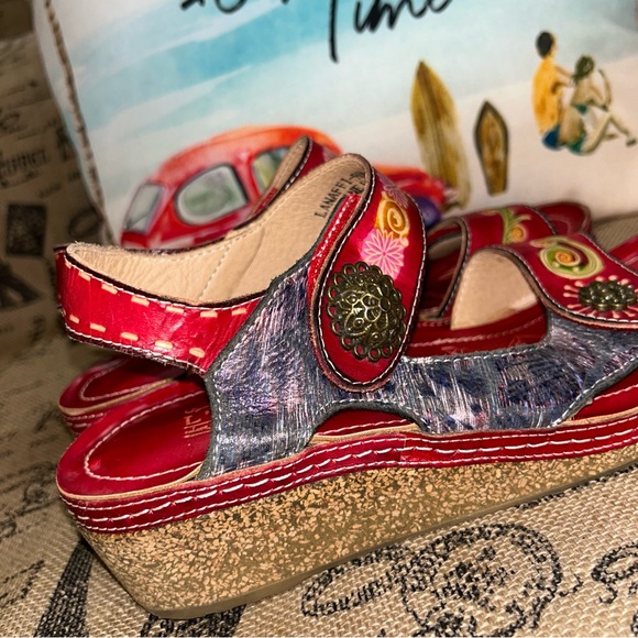 L’ Artiste By Spring Step Women’S Tiffinal Red Multi Ankle Strap Wedge Sandals - Picture 7 of 15